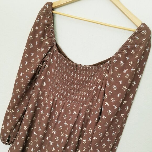 Aritzia Sunday Best Delilah Floral Long Sleeve Mini Dress M Brown Ditsy Milkmaid - Picture 12 of 16
